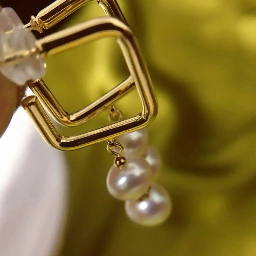 Brand New Drop Earrings 7-8 Millimeters Natural White 18K Gold Plated Freshwater Pearl Luxury AAAA Quality for Women