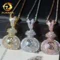 48h Shipping 925 Solid Silver Lucky Money Bag Moisssanite Pendant Hip Hop Jewelry Iced Out Pendant Free Rope Chain
