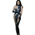 Shiny Print Club Party Rompers With Gloves Ladies Stage Performance Dancer Bodysuits Festival Outfit Sexy Rhinestone Jumpsuits