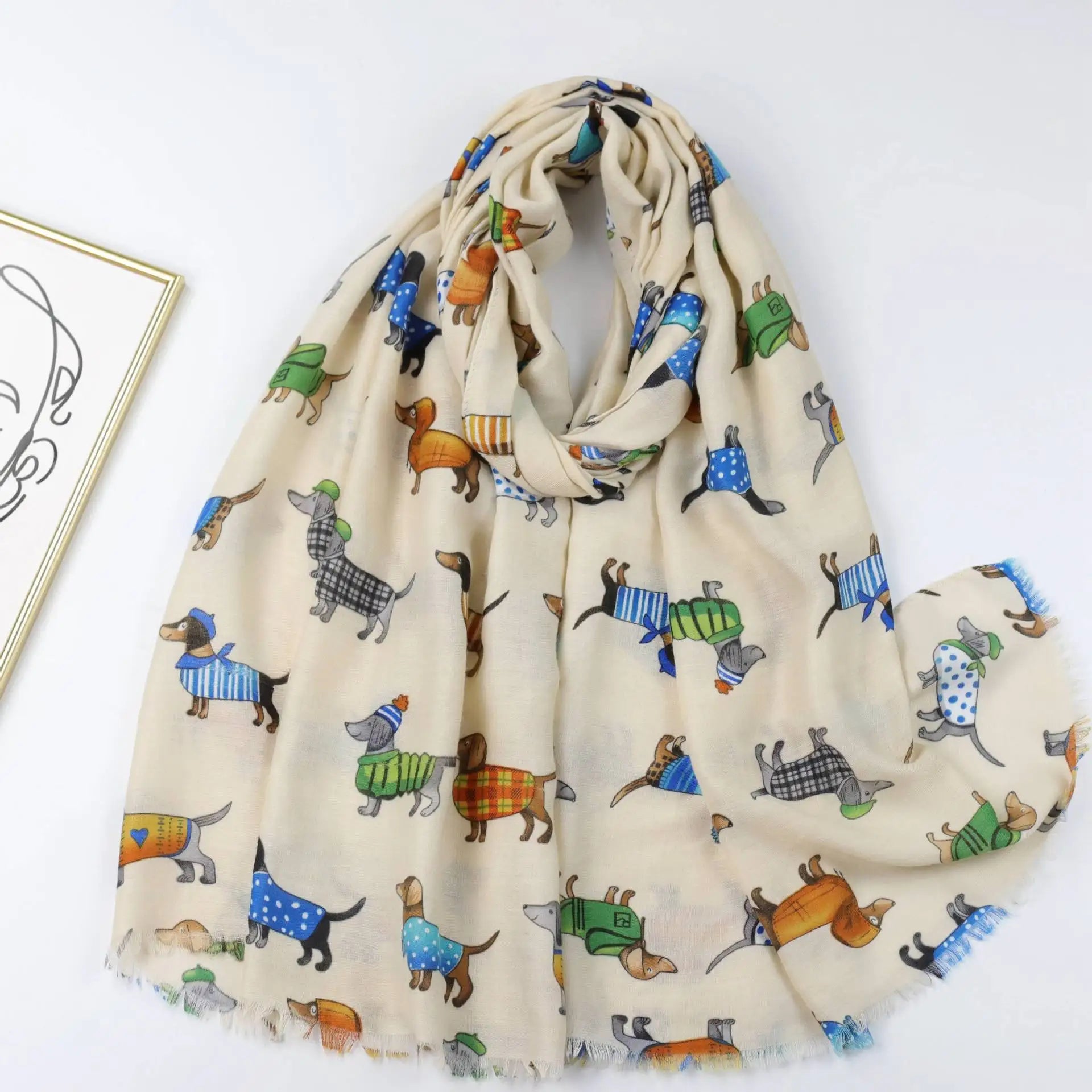 Fashion Long Adjustable Thanksgiving Animal Dog Printed Scarves Polyester Shawls Hijab Scarf for Women