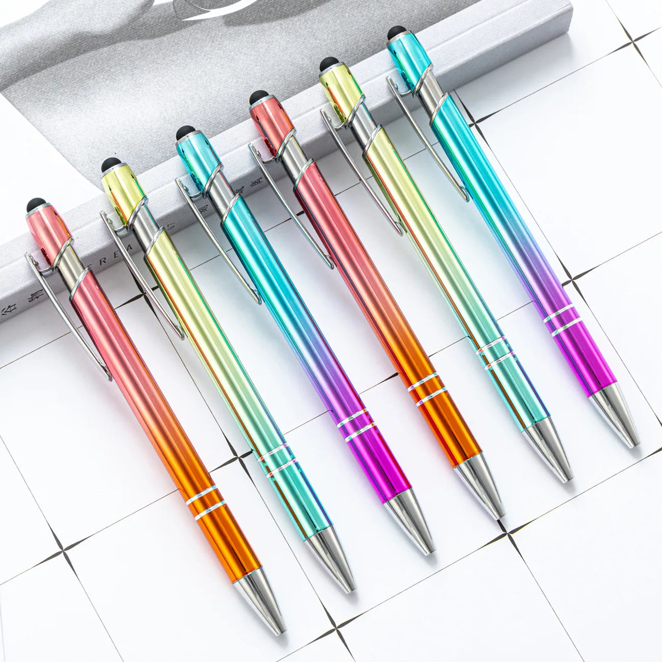 Press Metal Wholesale Pen Gradual Change Color Aluminum Rod Press Maggi Pen Printing logo Touch Screen Metal Ballpoint Pen