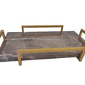 Luxury Rectangular Natural Marble Tray with Wooden Handle for Home Decor and Tea Serving