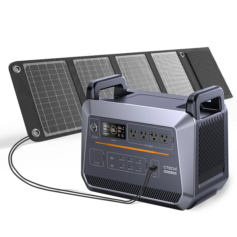 2000W Portable Solar Generator with Inverter Solar Panel Power Supply Rechargeable Power Station Home Camping