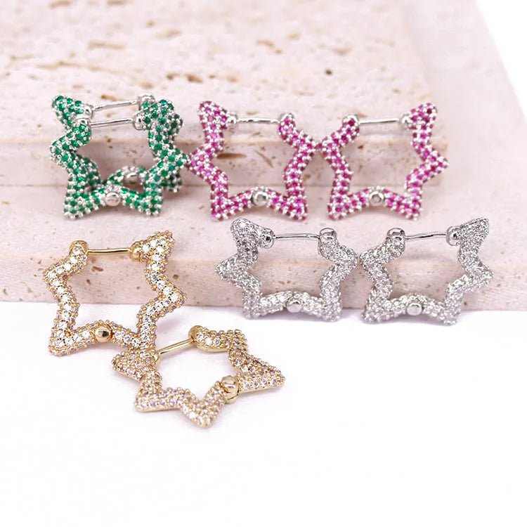 EC1643 New Chic Rainbow 18k Gold Plated Diamond Zircon CZ Micro Star Charm Huggie Earring