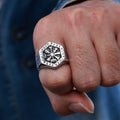 Vintage Norse Mythology Jewelry Stainless Steel Viking Symbol of Guidance Vegvisir Runic Compass Signet Rings for Men Women