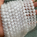 White Calcite Gemstone Strand Loose Natural Stone Round Reflective Selenite Beads for Jewelry Making
