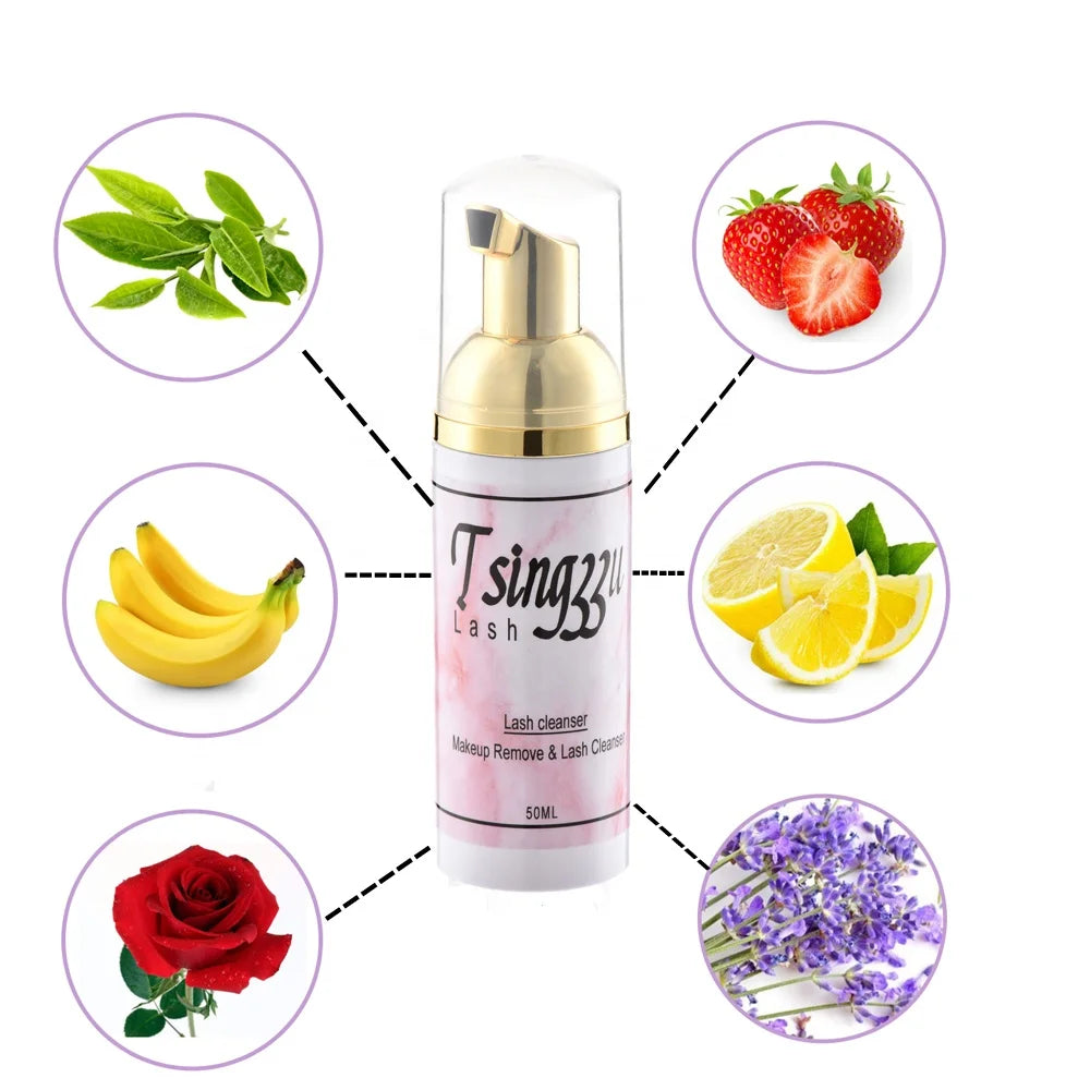 Tsingzzu New Tear Free Banana Scent Foaming Lash Extension Cleanser Eyelash Foam Shampoo with Your Private Label Logo