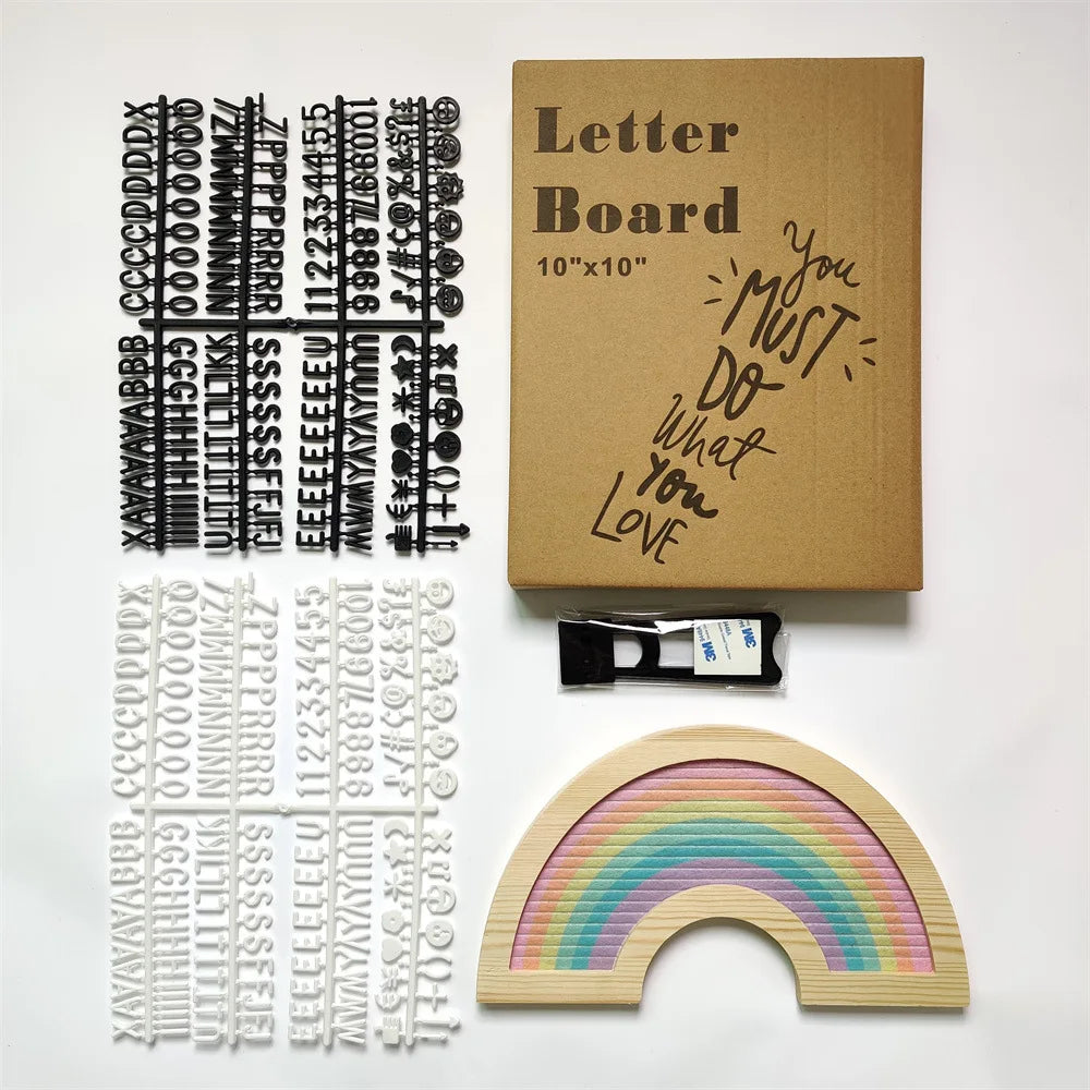 2025 Best Selling Products Rainbow Felt Letter Changeable Message Board Rainbow Decor Wood Frame Felt Board