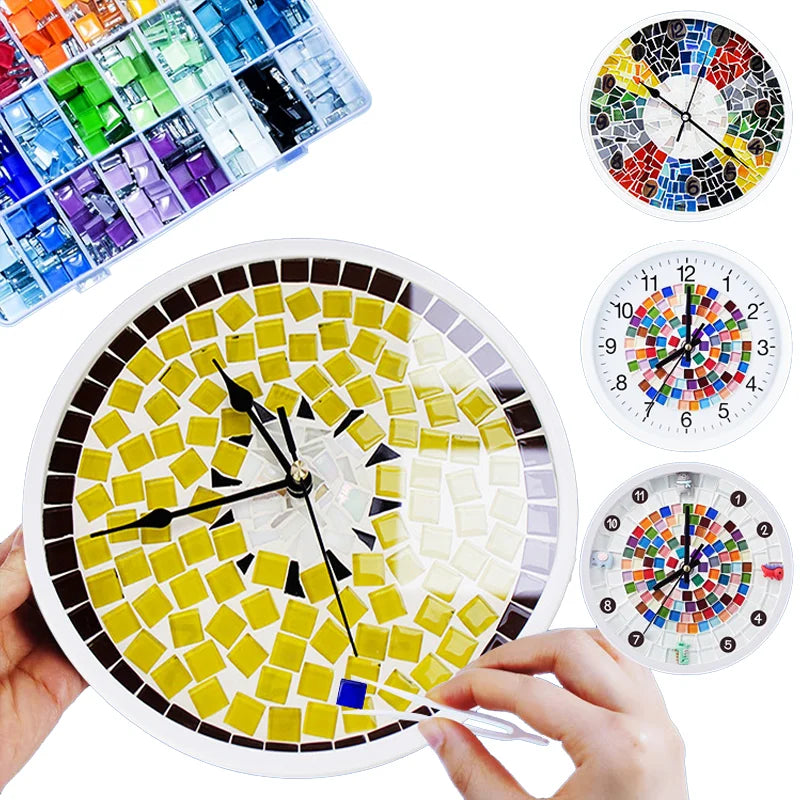 Mosaic Lemon Yellow Wall Clock DIY Silent Clock Kits for Bedroom Decor Arts and Crafts Supplies for Kid