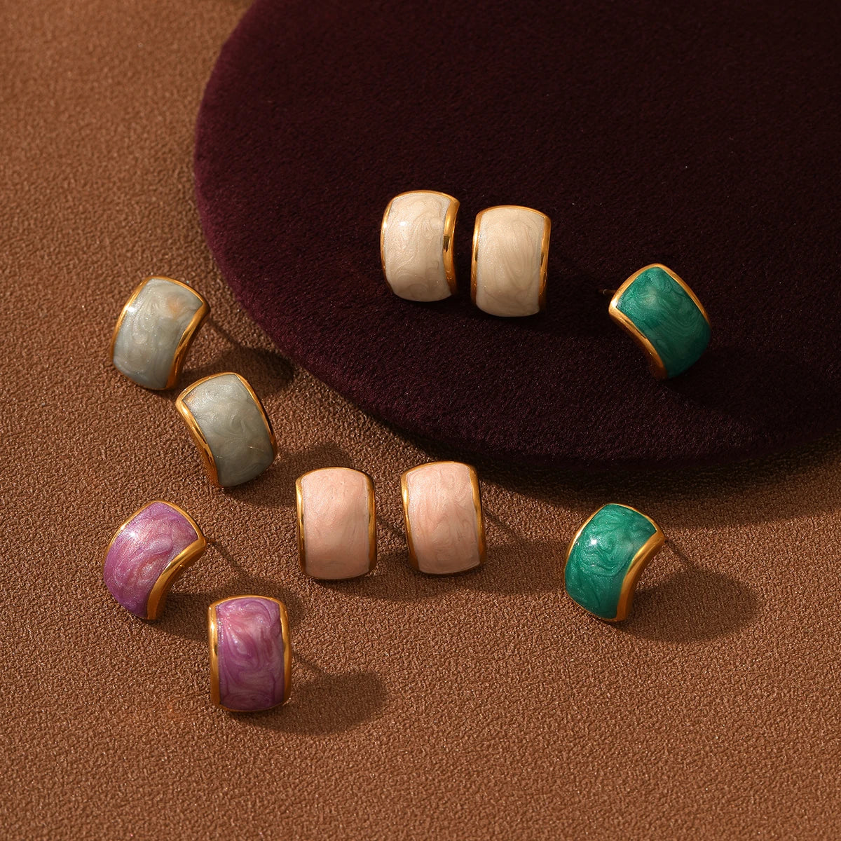 Fine Stainless Steel Jewelry Earrings Colored Enamel Pvd Plated Non Tarnish Waterproof Dripping Oil CC Earrings Jewelry