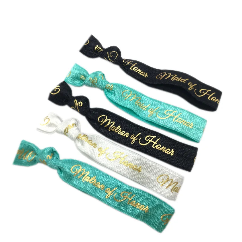 100Pcs Gold Maid of Honor Hair Tie Bracelet Wedding Gift Wristband Matron of Honor Knotted Elastic Hair Band Ponytail Holder