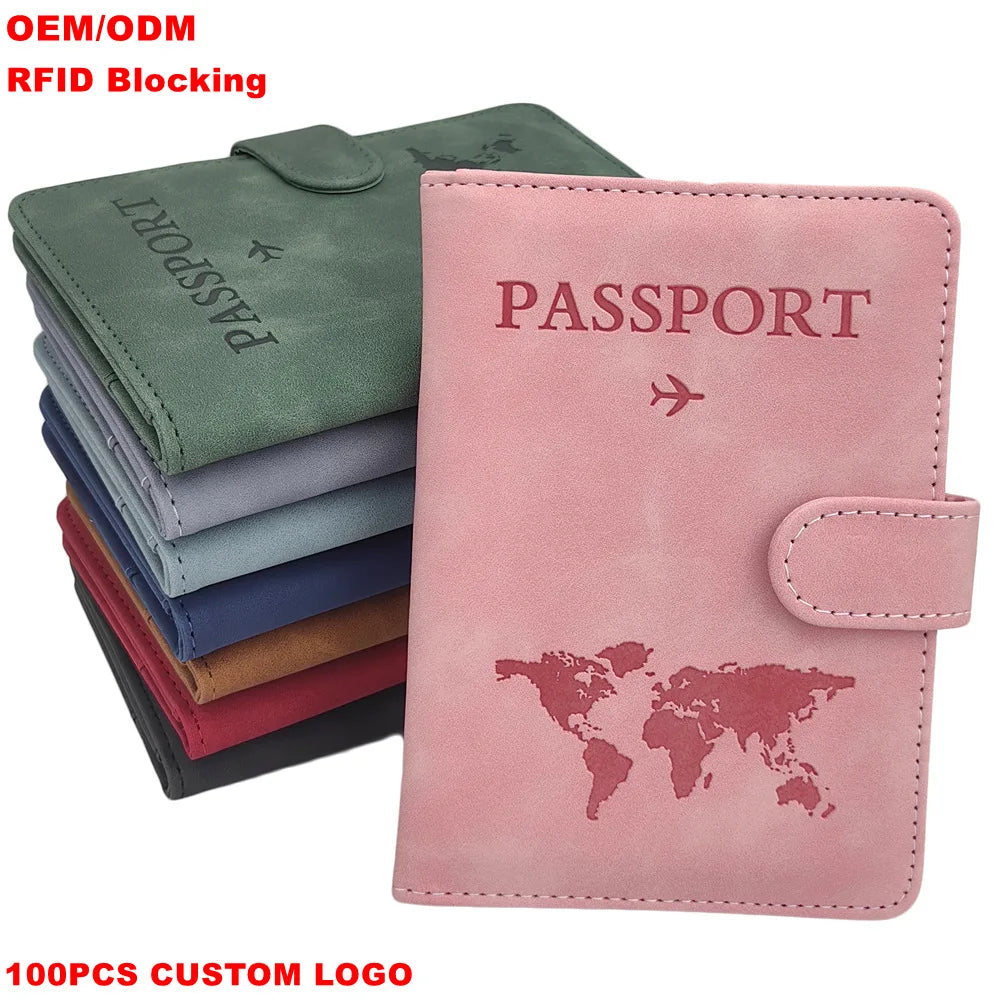 Customized Design Travel Passport Wallet RFID Blocking Pasaporte Holder PU Leather Passport Cover With Magnetic Closure