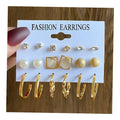 9Pcs/Set Pearl Rhinestone Geometric Earring Set for Women Jewelry