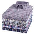 2023 New 100% Cotton Velour Long Plaid Short Sleeve Breathable Embroidered Casual Square Collar Pocket Men Cardigan Shirt