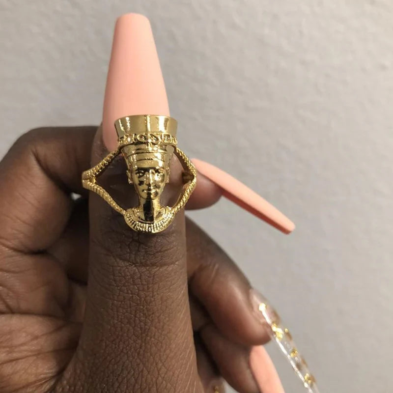 Vintage Nefertiti Goddess Ring Sliver Stainless Steel Queen Ring Couple Rings for Women Statement Egyptian Jewelry