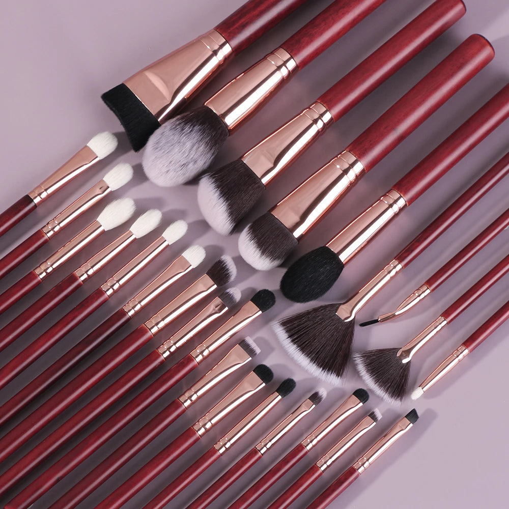 For Professional Red Makeup Brush Set 25-Piece Synthetic Hair Goat/Pony Hair Eco-Friendly Wooden Handle Skin-Friendly Custom