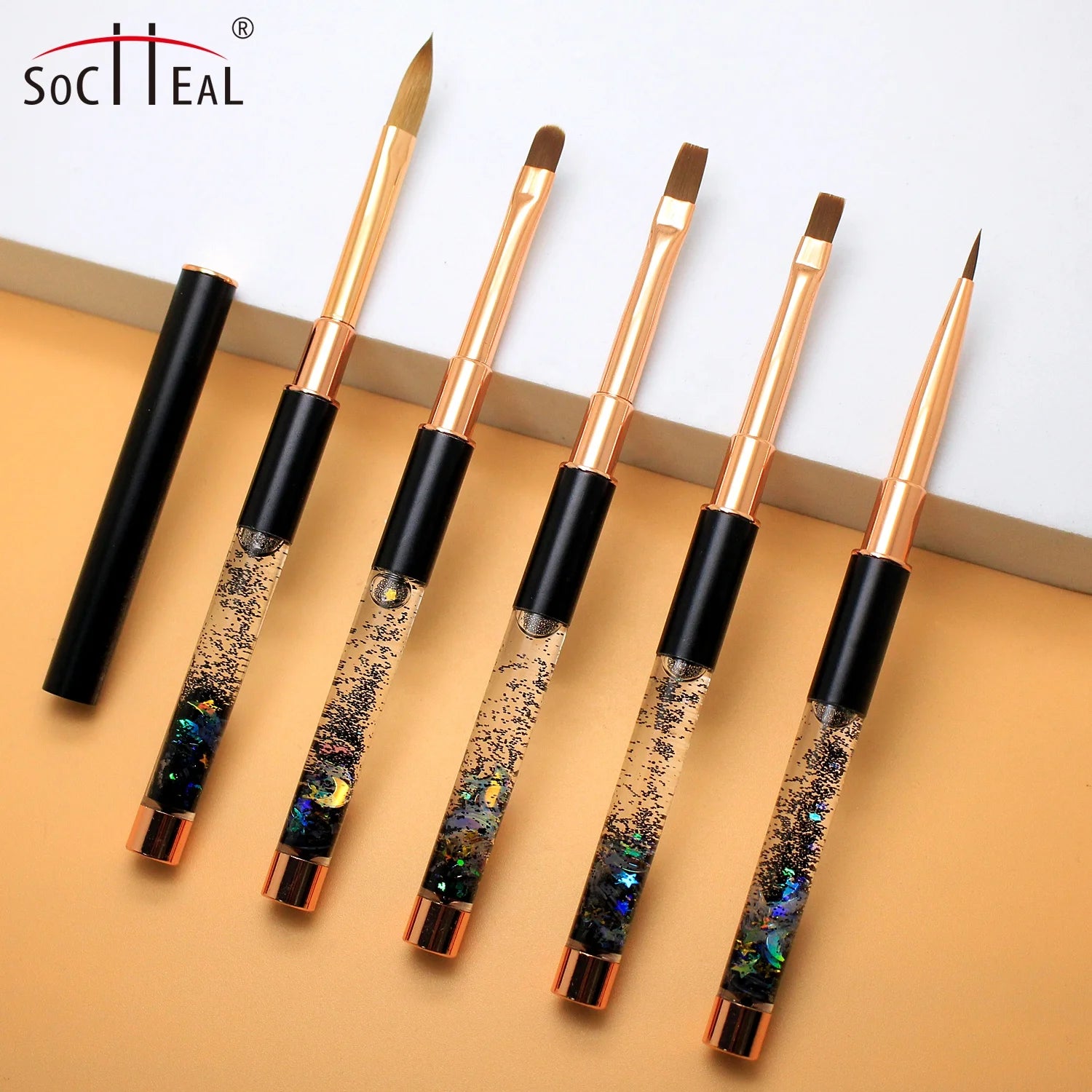 New Arrival Black Rose Gold Matte Shiny Glitter Universal Gel Square Flat Oval Acrylic Nail Brush