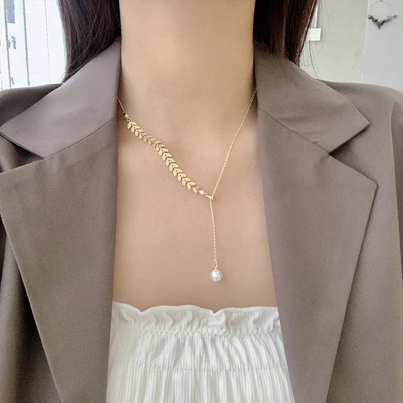 Women Long Pearl Charm Dainty Hanging Pendant Jewelry Necklace Women Jewelry Necklace