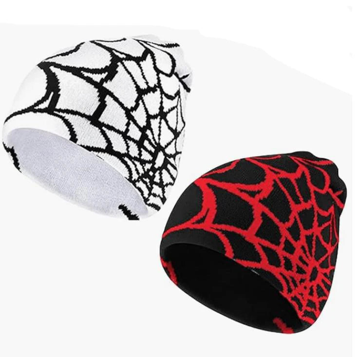Custom Design 100% Acrylic Jacquard Beanie for Women Puff Printing Knitted Hat with Custom Logo Embroidery Spiderweb Beanie