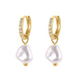 Fashion Jewelry Earrings 925 Sterling Silver Irregular Pearl Zircon Drop Pendant 18K Gold Plated Hoop Earrings for Women