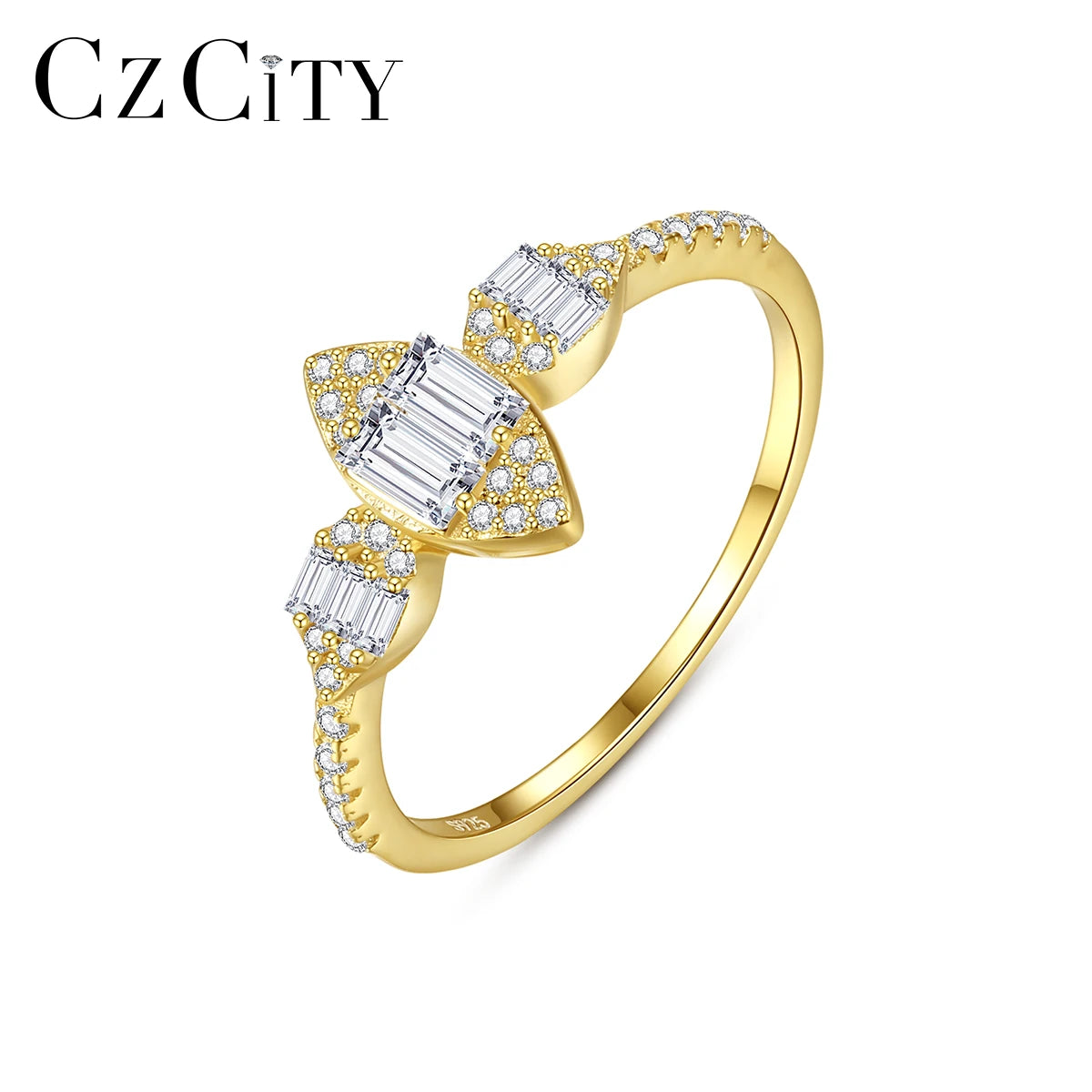 CZCITY Big Silver 925 Bling Zirconia Fashion Pave Jewellery Luxury for Woman Gold Ring Jewelry