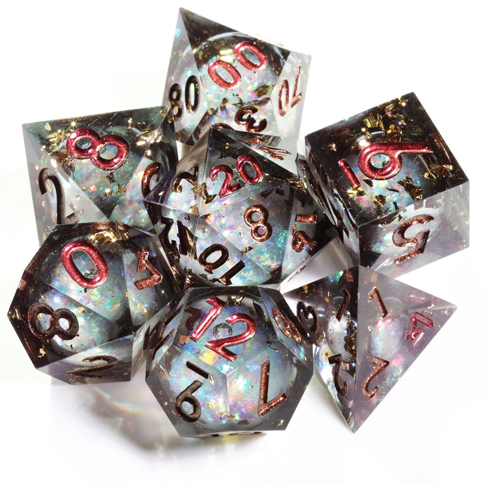 OEM ODM Custom Logo Liquid Core Resin Dice Set Sharp Edge Polyhedral DND Dice for Dungeons and Dragons Tabletop Game Wholesale