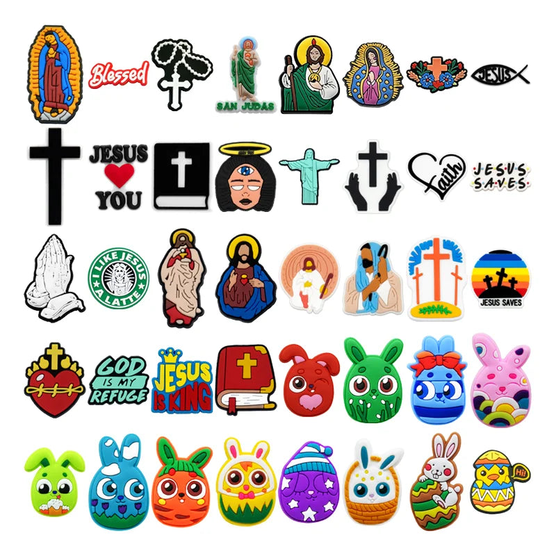 Customized Wholesale 2D Pvc Diy Clog Sandal Accessories Jesus Christ Shoes Decorations Easter Crucifixion Shoe Charms