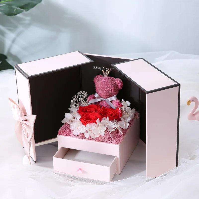 Valentine's Day Gift Practical Creative Gift Box Double Door Eternal Flower Rose Gift Box Flower Lipstick Decorative Box