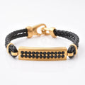 Wholesale Diamonds Genuine Leather Clasp Bracelet 316L Stainless Steel With Cz Stone Diamonds Bar Leather Bracelet