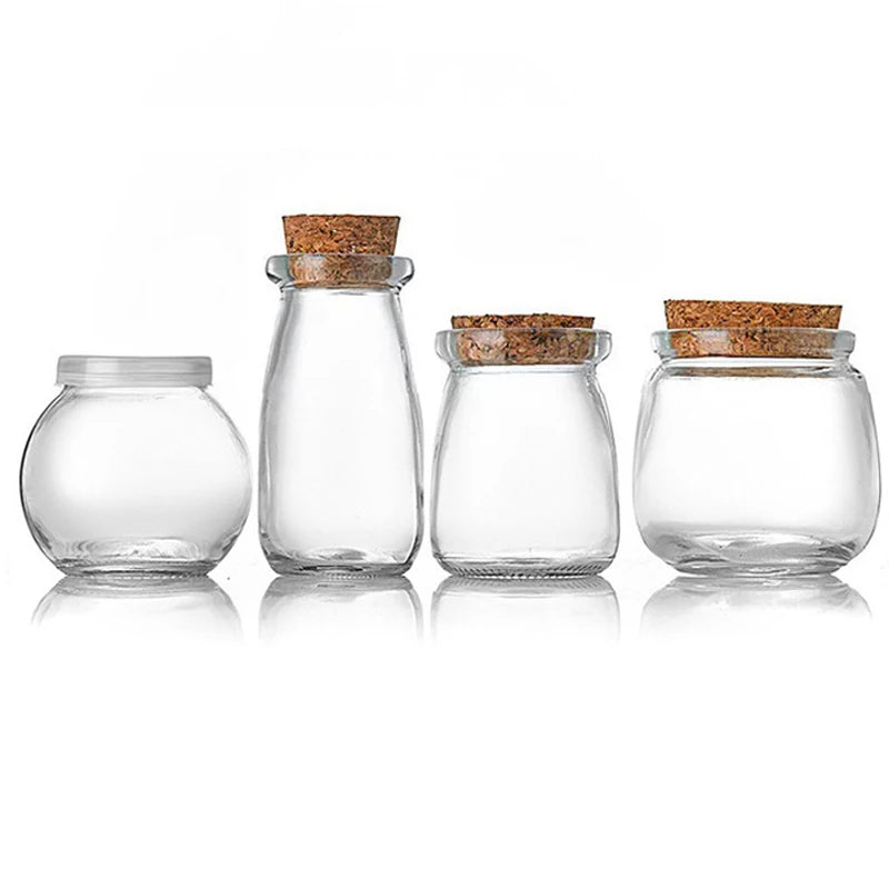 Custom Mini Cup Small Glass Bottles for Milk Jelly Yogurt Glass Jars with Cork Lid 200ml Pudding Glass Bottle