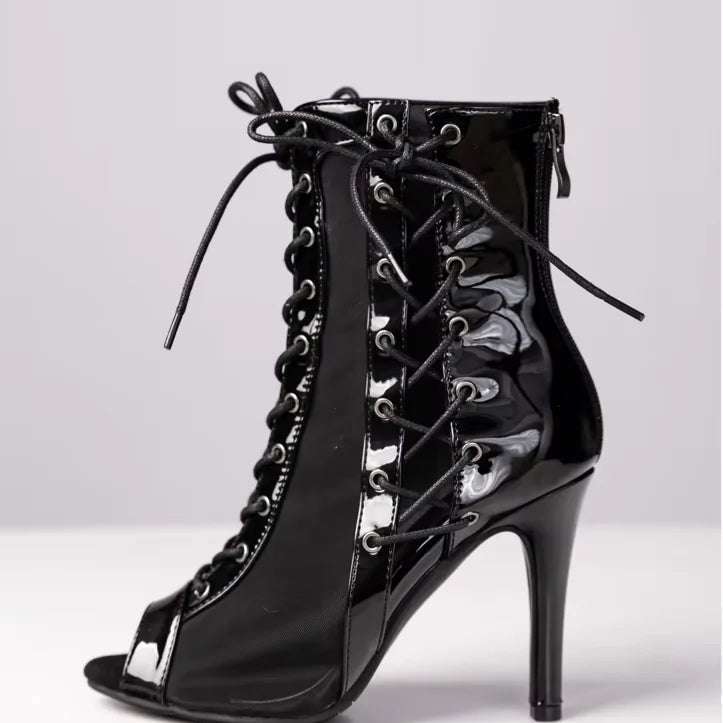 Professional Designer Lace Latin Dance Shoes Ballroom Bachatas Jazz Chacha Tango Boots Heel Open Toe Sandals for Women