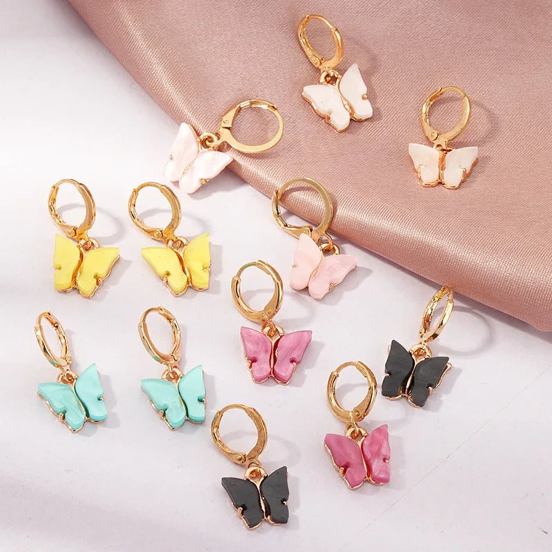 Minimalist Gold Plated Acrylic Butterfly Pendant Hoop Earrings for Women