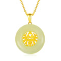 Factory Sale 925 Sterling Silver Gold Plated Hallow Round Yellow Jade Pendant Necklace