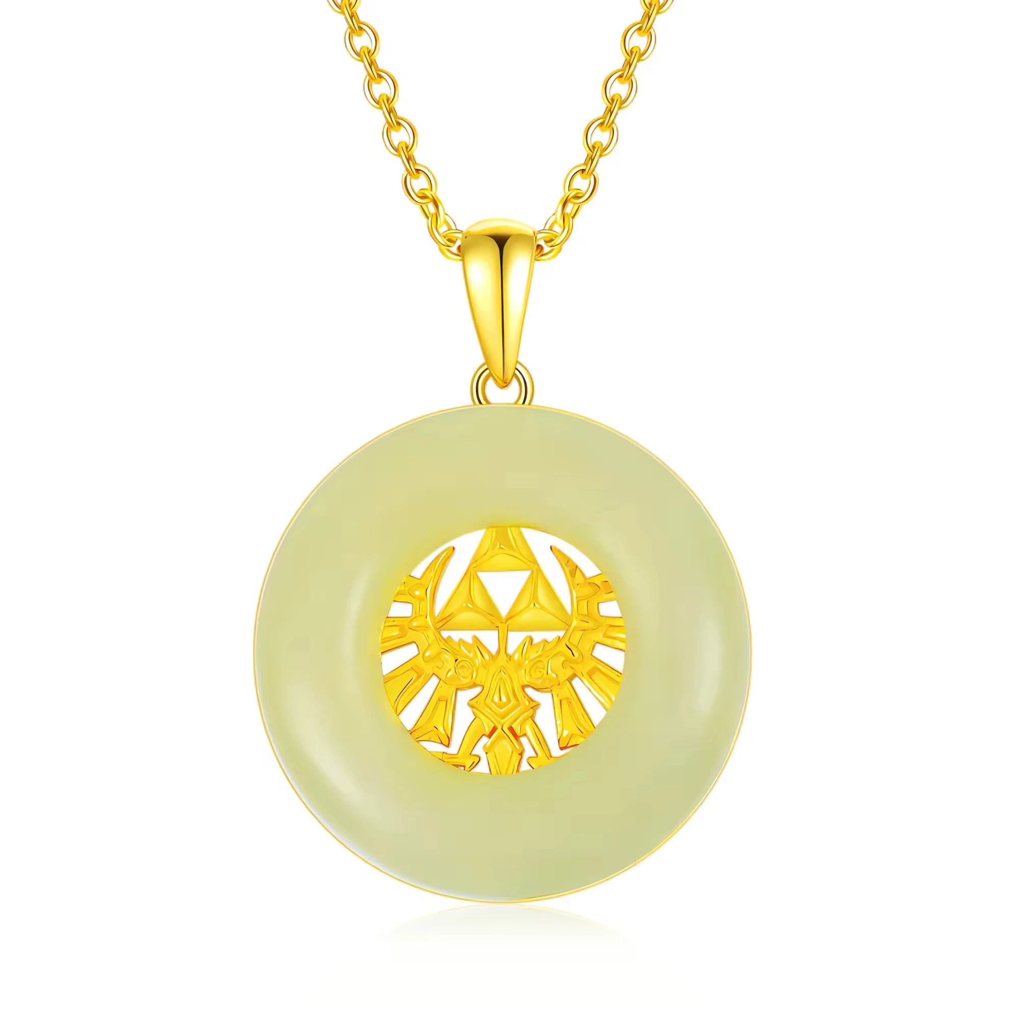 Factory Sale 925 Sterling Silver Gold Plated Hallow Round Yellow Jade Pendant Necklace