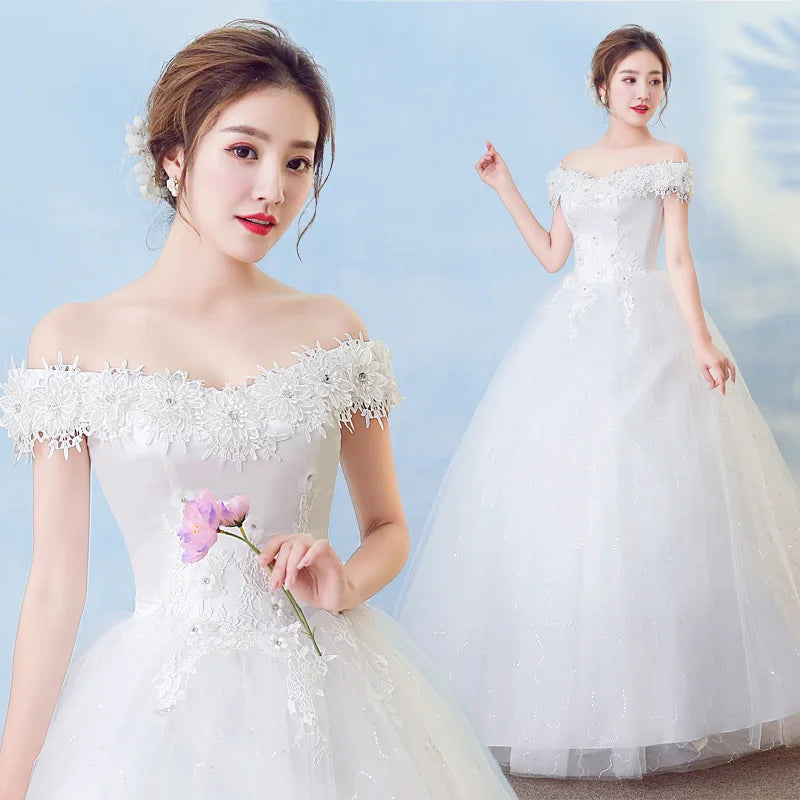 NEW Fashion Styles Women Wedding Dress White Floor Length Wedding Dress Lace Sequined Bridal Gown