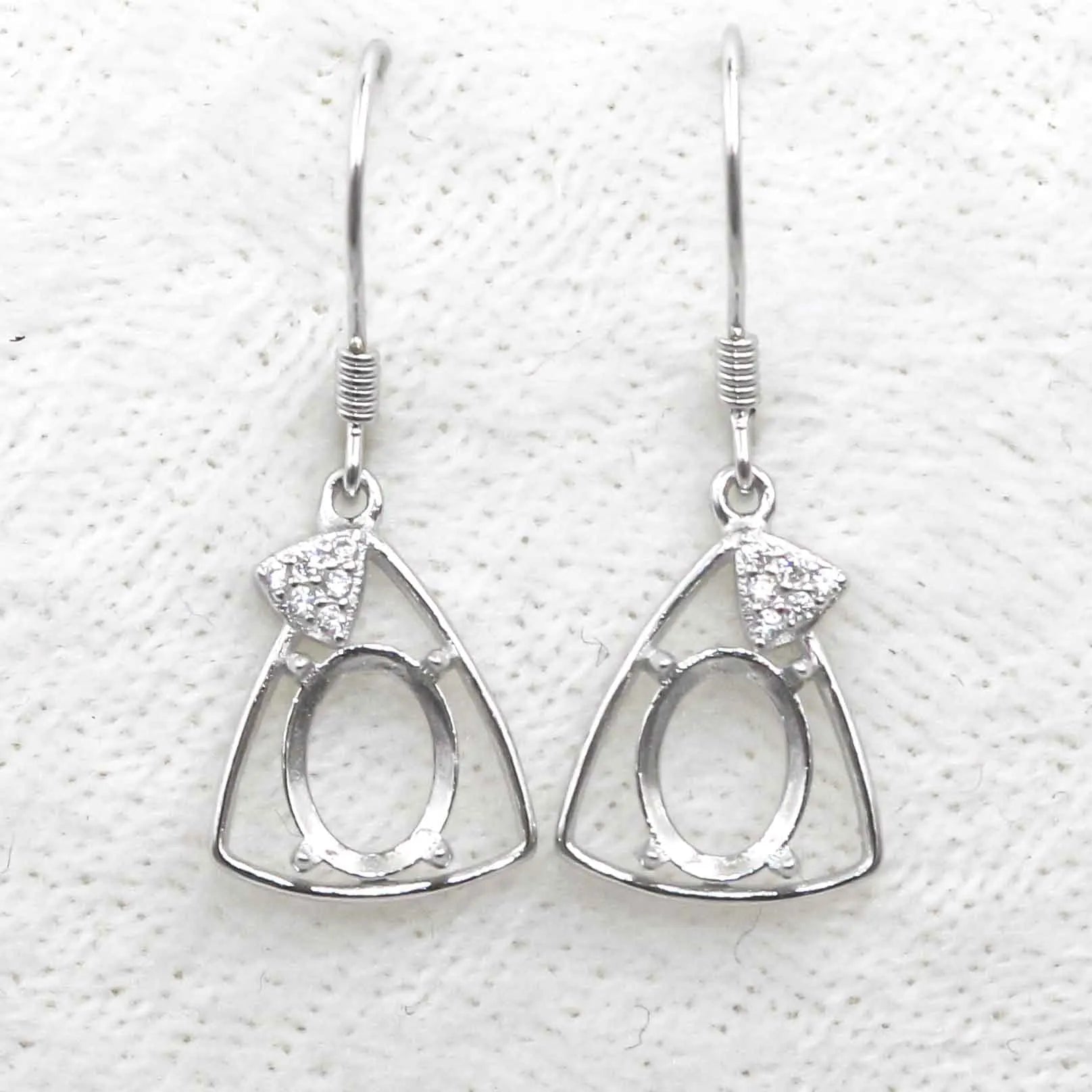Sterling Silver 6*8mm Semi Mount Hook Earrings Empty Support Blank Claws Setting S925 Base Without Center Stone for DIY Inlay
