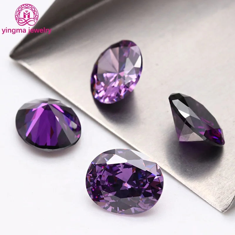 Yingma Machine Cut 2*3mm to 13*18mm Oval Shape Amethyst Color Cubic Zirconia Stone Synthetic Gemstones Loose Cz Stone