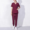 Nurse Work Medical Uniform V-Neck Pocket Front Scrub Tops & Drawstring Pants Outfits for Hospital Women's Clothing