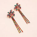 Fashion Zircon CZ Tennis Chain Fringe Earrings Exaggerated Long Colorful Rhinestone Crystal Flower Tassel Earrings