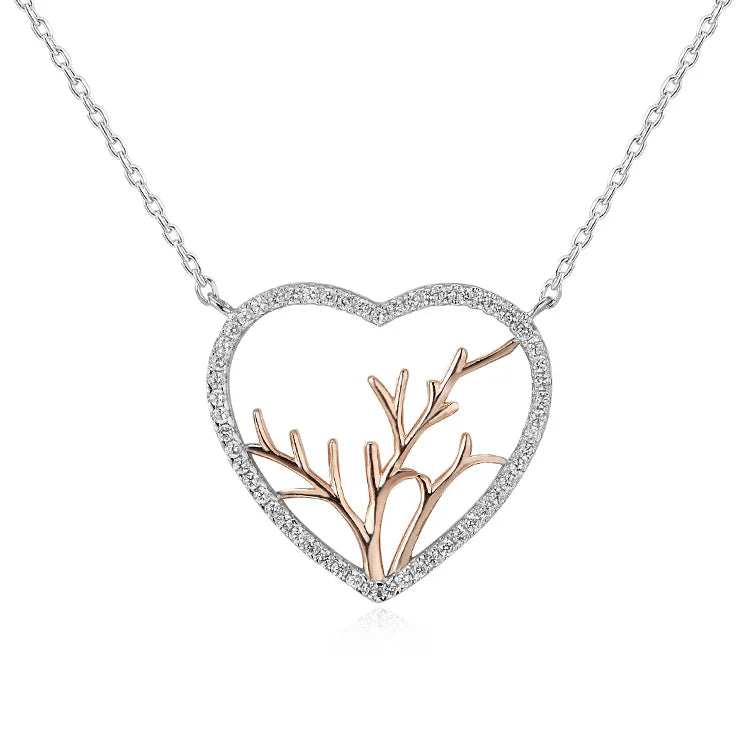 Poliva 925 Sterling Silver 2 Tone Necklaces Aaa Cubic Zirconia Heart Shape Necklace Tree of Life