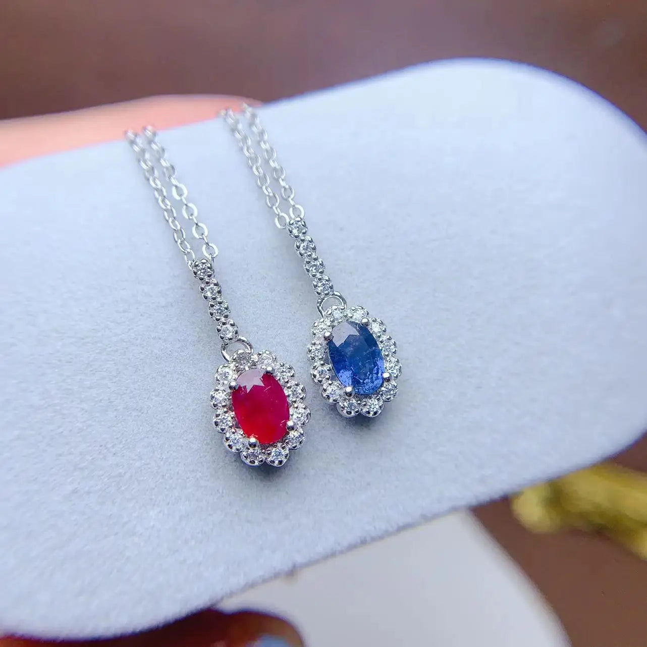 Good Price Indian Beaded 925 Sterling Silver Natural Sapphire and Ruby Chain Trending Necklace for Women