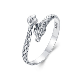 Vintage 925 Sterling Silver Dragon Opening Ring for Women Lucky Gothic Animal Stackable Rings Party Punk Hiphop Gift SCR1018-E