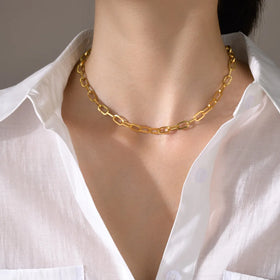Fashion Hot Sale 18K Gold Plated Link Chain Choker Necklace for Women Stainless Steel Design Necklace Jewelry