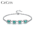 CZCITY New Silver 925 Rhodium Plating Emerald Stone Bracelets Accessories Wedding Jewelry Fashion Wholesale Bracelet