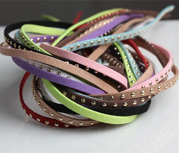 Fashion 5MM Rivet Faux Suede Cord Studded Suede Cord for Clothing Necklace Bracelet Jewelry Making