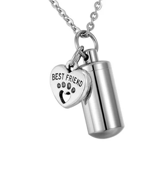 New Custom Stainless Steel Urn Ashes Cylinder Vial Pendant Necklace Heart Memorial Jewelry Necklace Unisex