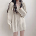 Factory Wholesale Autumn Winter Korean Sweater Loose All-match Knitted Pullover Preppy Style Twist Striped Pullover for Women