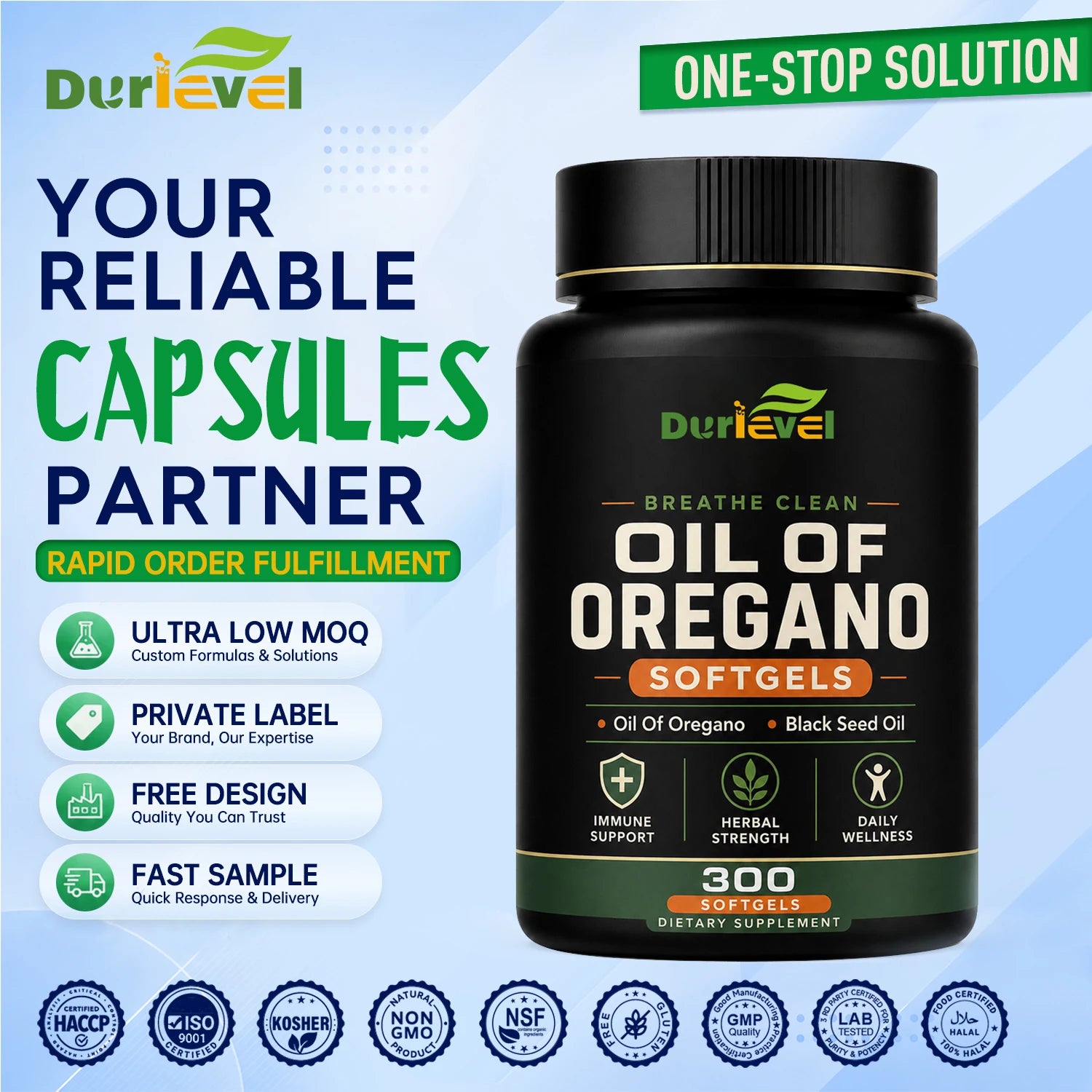 Custom Oil of Oregano Softgels with Oregano Oil Black Seed Oil Non-GMO Vegan HACCP Certified