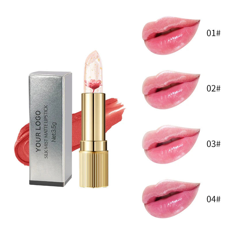 Wholesale Newest Waterproof Fashion 4-Color Lipstick Long Lasting Nonstick Lip-shaped Lipstick Flower Design for Lazy People