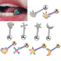 Punk-style Stainless Steel 14g Ear Tragus Cartilage Cheek Piercing Rainbow Color Cross Heart Shape Silver Tongue Pearl Steel
